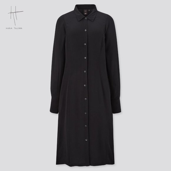 NWT HANA TAJIMA BLACK RAYON LONG-SLEEVE DRESS - Picture 1 of 12